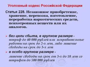 228 Статья Уголовного Кодекса Российской Федерации Сколько Дают Лет