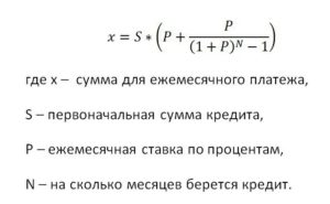 Формула расчета ежемесячного платежа по кредиту аннуитет